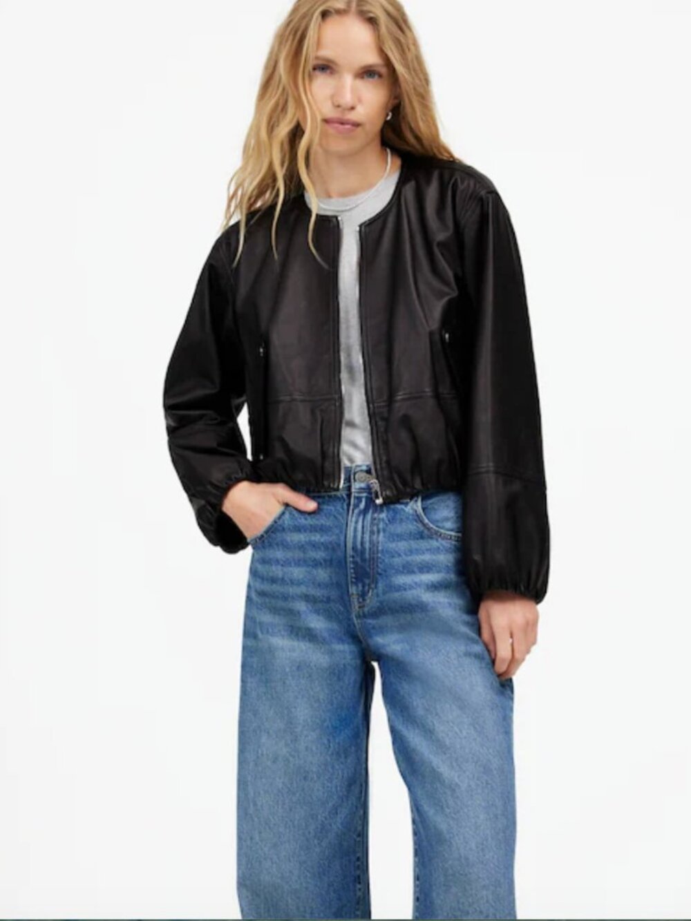 Madewell New With Tags | Real Leather Bubble-Sleeve Jacket | Size XL
